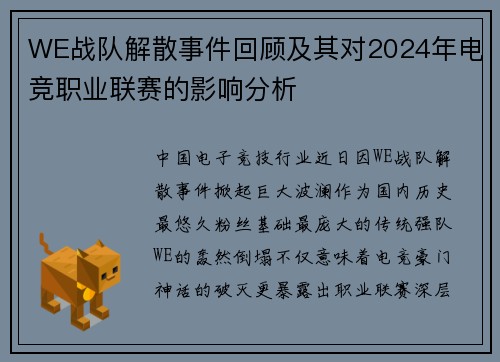 WE战队解散事件回顾及其对2024年电竞职业联赛的影响分析