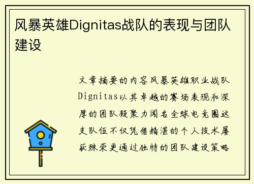 风暴英雄Dignitas战队的表现与团队建设